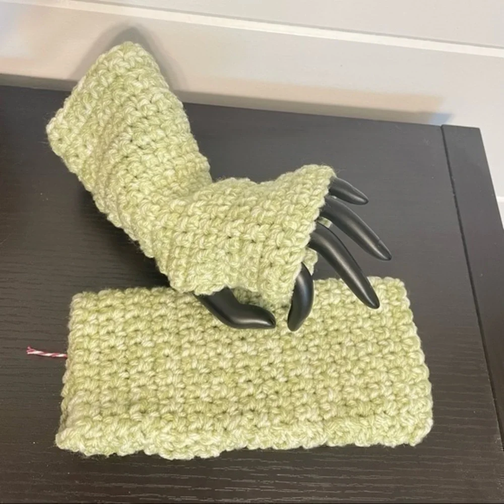 Handmade Gaming Texting Fingerless Gloves Lime Green Marble Winter Gift